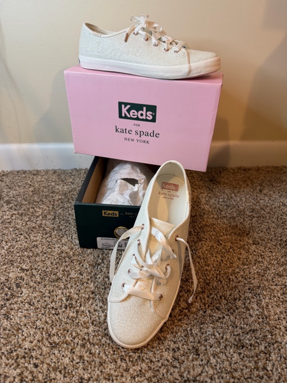 Girls KEDS KATE SPADE Sparkle Lace-Up Sneaker - White SZ 6Y  or women’s 8